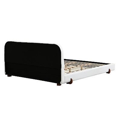 Pnronnc Upholstered Bed Frame Low-Profile Platform Bed with Wood Legs