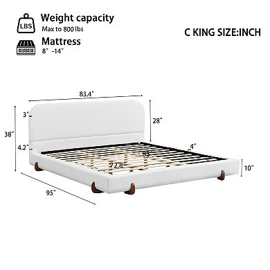 Pnronnc Upholstered Bed Frame Low-Profile Platform Bed with Wood Legs