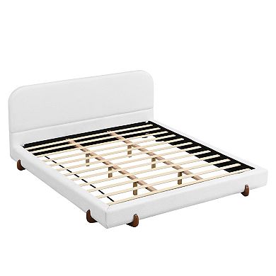 Pnronnc Upholstered Bed Frame Low-Profile Platform Bed with Wood Legs