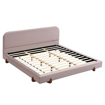Pnronnc Upholstered Bed Frame Low-Profile Platform Bed with Wood Legs