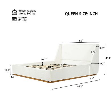 Pnronnc Upholstered Platform Bed with Wingback Headboard No Box Spring Needed