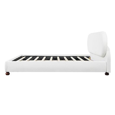 Pnronnc Boucle Upholstered Low-Profile Bed Platform Bed Frame with Wood Gourd Legs