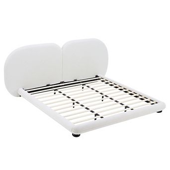 Pnronnc Teddy Fleece Upholstered Platform Bed with Split Headboard
