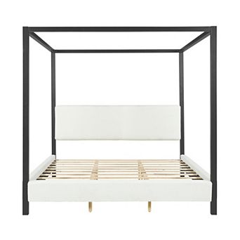 Pnronnc Boucle Upholstered Platform Bed Metal Canopy Bed