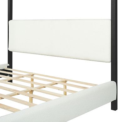 Pnronnc Boucle Upholstered Platform Bed Metal Canopy Bed