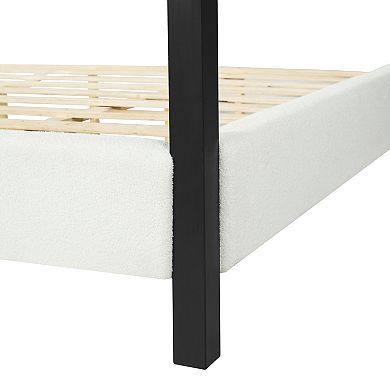 Pnronnc Boucle Upholstered Platform Bed Metal Canopy Bed