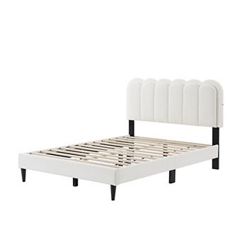 Pnronnc Upholstered Platform Bed Petal Headboard Bed Frame with LED Ambient Light