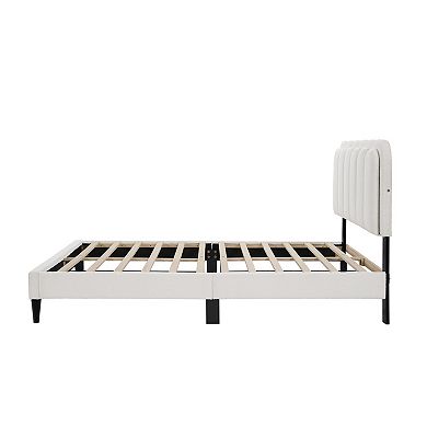 Pnronnc Upholstered Platform Bed Petal Headboard Bed Frame with LED Ambient Light