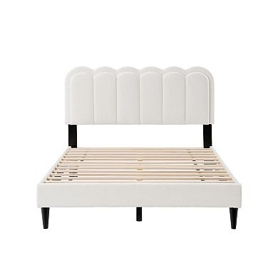 Pnronnc Upholstered Platform Bed Petal Headboard Bed Frame with LED Ambient Light