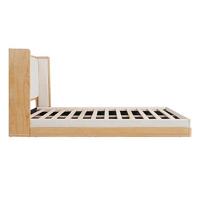 Pnronnc Floor Upholstered Bed Frame Wood Platform Bed with Headboard