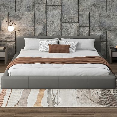 Pnronnc Upholstered Platform Bed with Wooden Slat Supportport