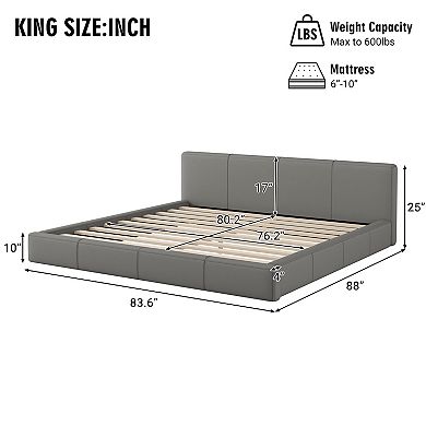 Pnronnc Upholstered Platform Bed with Wooden Slat Supportport