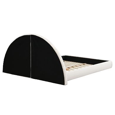 Pnronnc Upholstered Platform Bed Arched Boucle Bed Frame with Built-in Side Table