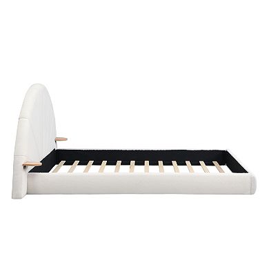 Pnronnc Upholstered Platform Bed Arched Boucle Bed Frame with Built-in Side Table