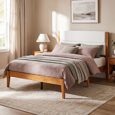 Pnronnc Wood Bed Frame Modern Platform Bed with Upholstered Headboard
