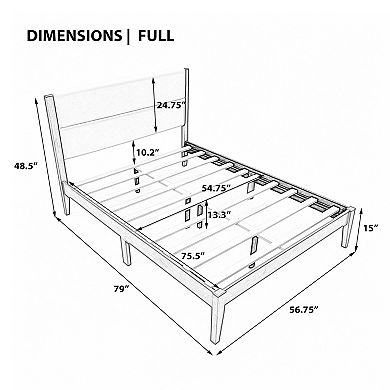 Pnronnc Wood Bed Frame Modern Platform Bed with Upholstered Headboard