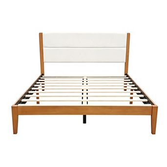 Pnronnc Wood Bed Frame Modern Platform Bed with Upholstered Headboard
