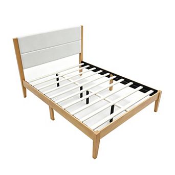 Pnronnc Wood Bed Frame Modern Platform Bed with Upholstered Headboard