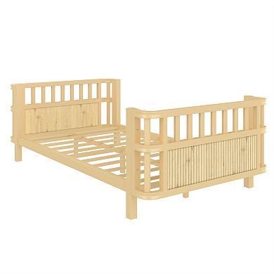 Pnronnc Wood Kids Bed Frame Low Platform Bed with Safety Railings