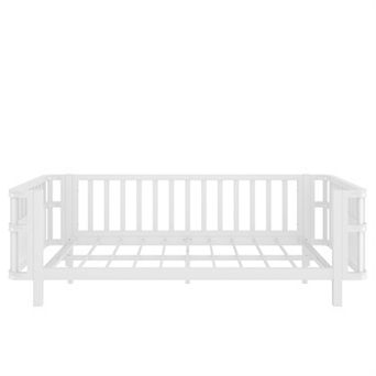 Pnronnc Wood Kids Bed Frame Low Platform Bed with Safety Railings
