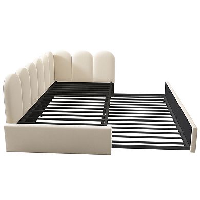 Pnronnc Twin Velvet Upholstered Daybed with Pull-Out Trundle Bed
