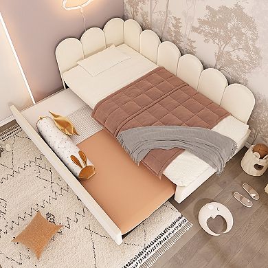 Pnronnc Twin Velvet Upholstered Daybed with Pull-Out Trundle Bed