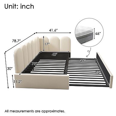 Pnronnc Twin Velvet Upholstered Daybed with Pull-Out Trundle Bed