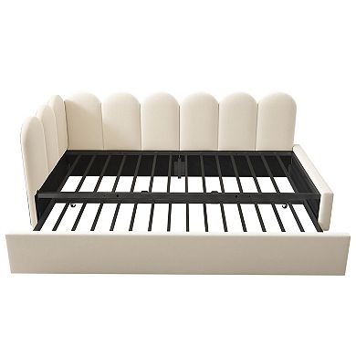 Pnronnc Twin Velvet Upholstered Daybed with Pull-Out Trundle Bed