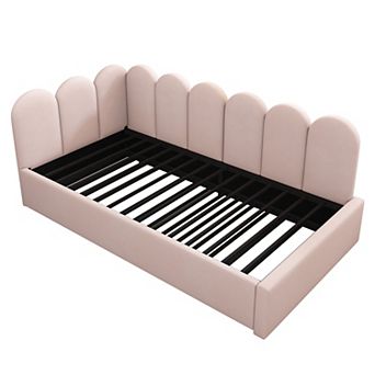 Pnronnc Twin Velvet Upholstered Daybed with Pull-Out Trundle Bed