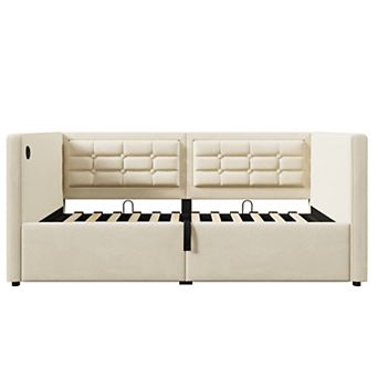 Pnronnc Twin Velvet Upholstered Daybed Hydraulic Storage Bed Frame with USB Charging