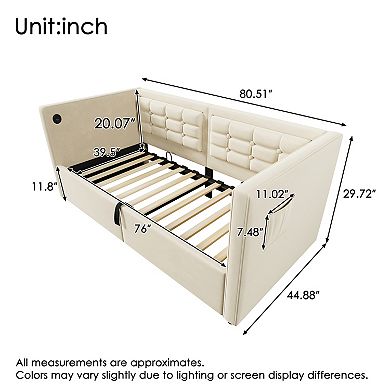 Pnronnc Twin Velvet Upholstered Daybed Hydraulic Storage Bed Frame with USB Charging