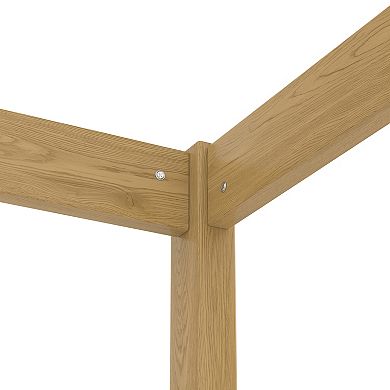 Pnronnc Kids Canopy Floor Bed Four Poster Bed Frame with Guardrails