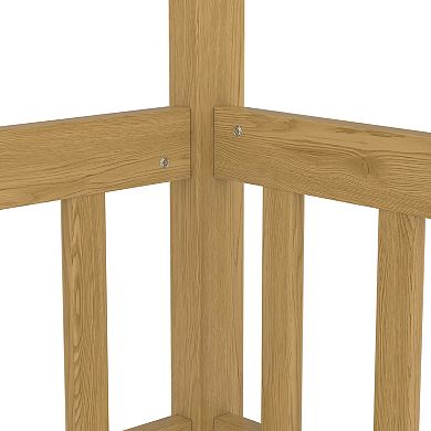 Pnronnc Kids Canopy Floor Bed Four Poster Bed Frame with Guardrails