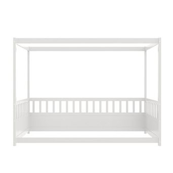 Pnronnc Kids Canopy Floor Bed Four Poster Bed Frame with Guardrails