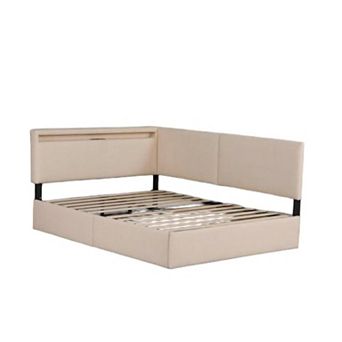 Pnronnc Boucle Upholstered Daybed with 2 Drawers Storage Bed Frame with LED Light & USB Charging
