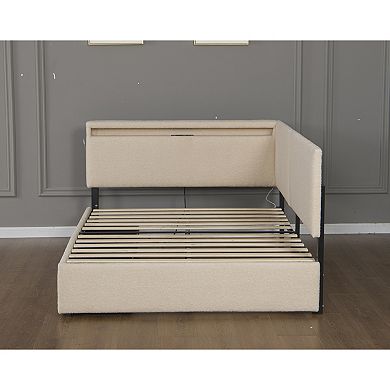 Pnronnc Boucle Upholstered Daybed with 2 Drawers Storage Bed Frame with LED Light & USB Charging