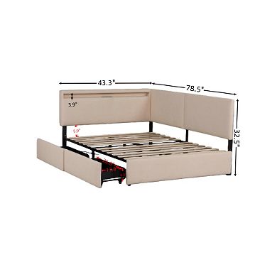 Pnronnc Boucle Upholstered Daybed with 2 Drawers Storage Bed Frame with LED Light & USB Charging