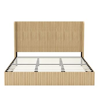 Pnronnc Wood Platform Bed Frame with Wingback Headboard