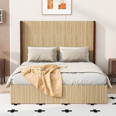 Pnronnc Wood Platform Bed Frame with Wingback Headboard