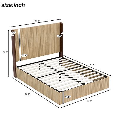 Pnronnc Wood Platform Bed Frame with Wingback Headboard