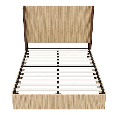 Pnronnc Wood Platform Bed Frame with Wingback Headboard