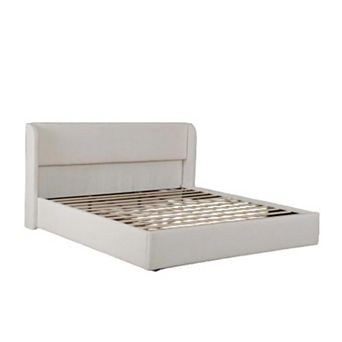 Pnronnc Boucle Upholstered Cloud Platform Bed Frame with Wingback Headboard and Wood Legs