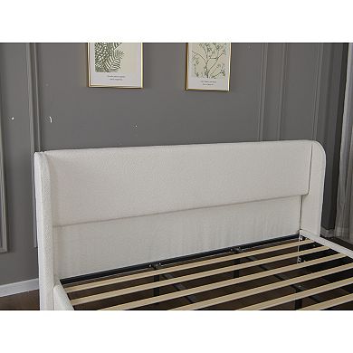 Pnronnc Boucle Upholstered Cloud Platform Bed Frame with Wingback Headboard and Wood Legs