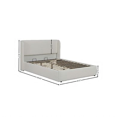 Pnronnc Boucle Upholstered Cloud Platform Bed Frame with Wingback Headboard and Wood Legs