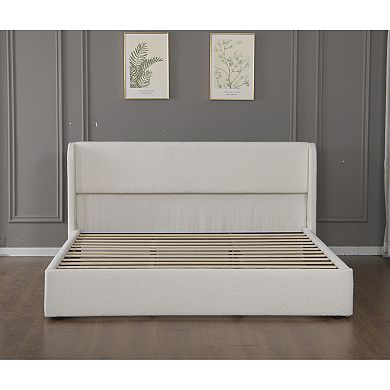 Pnronnc Boucle Upholstered Cloud Platform Bed Frame with Wingback Headboard and Wood Legs