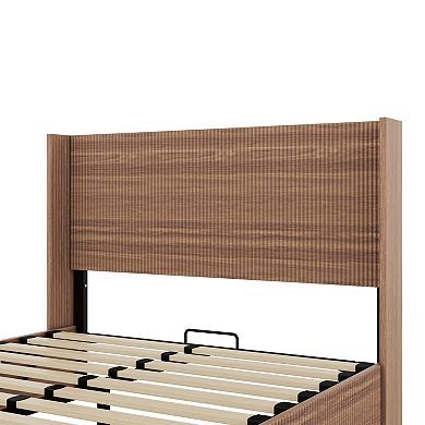 Pnronnc Lift Up Storage Bed Platform Bed Frame with Wood Headboard