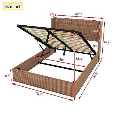Pnronnc Lift Up Storage Bed Platform Bed Frame with Wood Headboard