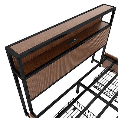 Pnronnc Storage Bed Frame with Drawers, Queen Platform Bed Charging Station and Headboard
