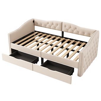 Pnronnc Upholstered Daybed Storage Bed Frame with USB Ports and 2 Drawer