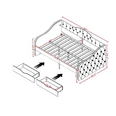 Pnronnc Upholstered Daybed Storage Bed Frame with USB Ports and 2 Drawer